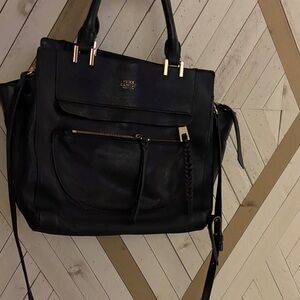 Vince Camuto Black Leather Tote with Front Zip Pocket